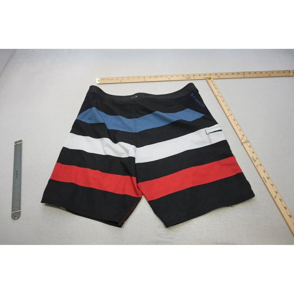 O'Neill Superfreak Board Shorts Men 40 Black Striped Stretch Surfing Excellent